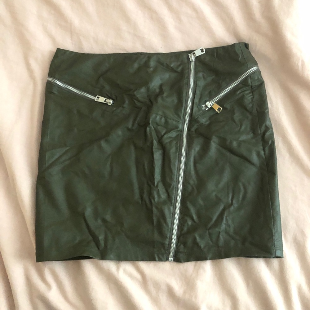 Dark Green Pleather Moto Zip up Skirt Small